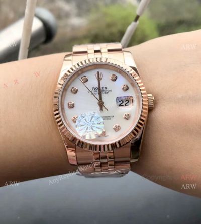 Replica Rolex Datejust White MOP Dial Rose Gold Jubilee Watches 36mm